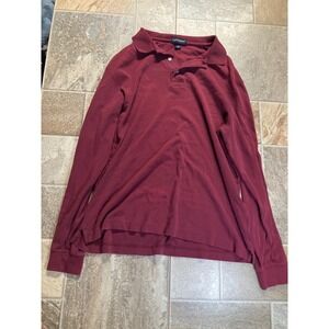 Lands End Burgundy Long Sleeve Polo Shirt Size‎ M Men Casual Comfort